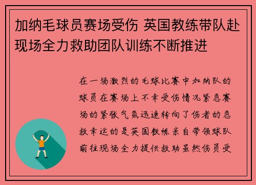 加纳毛球员赛场受伤 英国教练带队赴现场全力救助团队训练不断推进